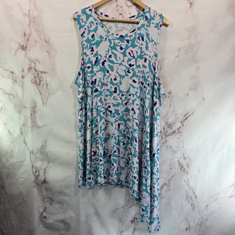 Logo by Lori Goldstein Tank Top Womens 3X Blue Purple Tunic Lounge Leopard